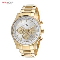 Đồng hồ nam Lucien Piccard mặt trắng, dây kim loại vàng, hiển thị 3 đồng hồ chức năng