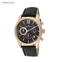 Đồng hồ nam Lucien Piccard viền mầu đồng, mặt và dây đen, hiển thị 3 động cơ chức năng