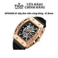 Đồng Hồ Nam MINI FOCUS MF0420G.01 Dây Silicone Đen Viền Vàng Hồng Thép Không Gỉ Mặt Vuông Lộ Máy 50mm