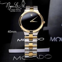 Đồng Hồ Nam Movado Dây Kim Loại Demi Vàng Mặt Đen Cao Cấp Size 40mm Máy Pin