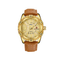 Đồng hồ nam NAVIFORCE Thời trang Quartz Chống nước dạ quang  - Brown Strap Gold Hand-Màu Dây đeo tay vàng nâu