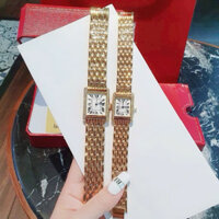 Đồng hồ nam nữ CTA5 mặt chữ nhật đính đá dây thép cao cấp sang trọng