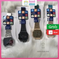 Đồng hồ Nam Nữ điện tử tráng gương A168, đồng hồ cảm ứng màn hình LED dây thép không gỉ mặt vuông