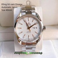 Đồng Hồ Nam Omega Máy Tự Động Nhật Mặt Trắng 2 Lịch Kim Loại Silver Sapphire Size 40mmm