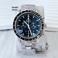 Đồng Hồ Nam Omega Quartz Dây Kim Loại 6 Kim - Bạc Mặt Đen Size 44mm