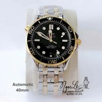 Đồng Hồ Nam Omega Seamaster Diver Automatic Dây Kim Loại Demi Vàng Size 41mm - Mặt Đen