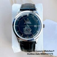 Đồng Hồ Nam Omega Thuyền Buồm Máy Cơ Tự Động Dây Da Đen Mặt Đen Vỏ Silver Size 40mm