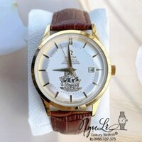 Đồng Hồ Nam Omega Thuyền Buồm Máy Cơ Tự Động Dây Da Nâu Mặt Trắng Vỏ Gold Size 40mm