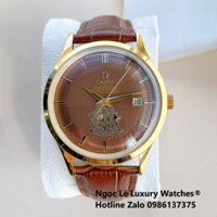 Đồng Hồ Nam Omega Thuyền Buồm Máy Cơ Tự Động Dây Da Nâu Mặt Nâu Vỏ Gold Size 40mm