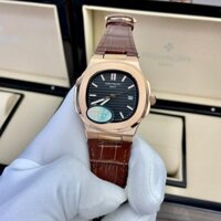 Đồng hồ Nam PaTe vuông măt đen vỏ vàng hồng 3kim vành trơn cơ automatic máy nhật size 40-41mm dây da