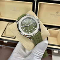 Đồng hồ Nam PaTe vuông măt xanh lá vỏ trắng 3kim vành trơn cơ automatic máy nhật  size 40mm dây cao su