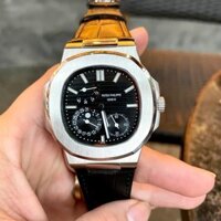 Đồng Hồ Nam #patek_philipp_Dây DA mặt ĐEN Sapphire  40mm Mặt 6 kim Máy Cơ Cót Tay Nhật