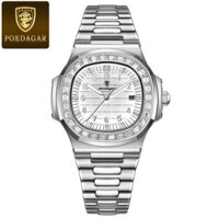 Đồng hồ nam Poedagar thiết kế luxury viền đính full đá dây thép không rỉ bộ khóa thông minh chống nước tuyệt đối