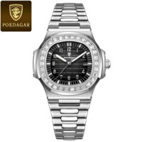 Đồng hồ nam Poedagar thiết kế luxury viền đính full đá dây thép không rỉ bộ khóa thông minh chống nước tuyệt đối