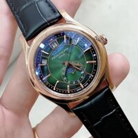 Đồng hồ Nam Pts 6kim vỏ vàng hồng mặt xanh lá máy nhật dòng cơ Automatic 40mm dây da