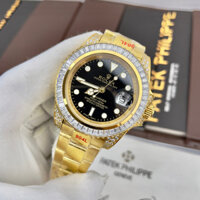 Đồng hồ Nam Rl toạ độ vành đá vuông 3kim mặt đen vỏ vàng gold nhật dòng cơ Automatic size 40mm