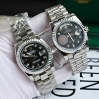 Đồng hồ Nam Rl  vành băm day date mặt đen máy nhật dòng cơ Automatic size 38mm dây kim loai