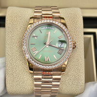 Đồng hồ Nam Rl vành đá day date mặt xanh lá vàng  số la mã  máy nhật dòng cơ Automatic size 41mm dây kim loai