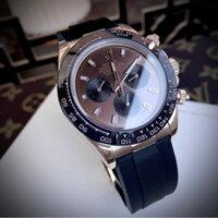 Đồng Hồ Nam ROLEX Cosmograph Daytona 8205 Full Đá Vàng Gold  Máy Cơ (Automatic) Dây Cao Su Đen Mặt Nâu