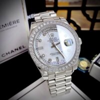 Đồng Hồ Nam Rolex Day -Date  Máy Cơ (Automatic) Kính Sapphiare Nguyên Khối Đính Đá Baguett Mặt Siz 42mm Full Box