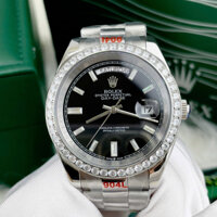 Đồng Hồ Nam Rolex Day Date. Hai Lịch, Mặt Đen, Máy Cơ Nhật Bản, Viền Đá, Mặt Đen, Size 38/40mm, Thép 904L Kính Saphia