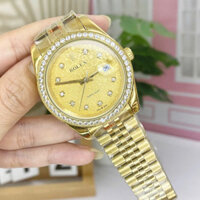 Đồng hồ Nam Rolex đồng hồ cơ Automatic mặt vàng 3D dây thép size 39- 40mm