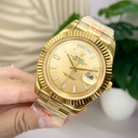 Đồng hồ nam Rolex Đồng hồ cơ Automatic mẫu 2 lịch viền băm mặt vàng size 40mm