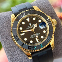 Đồng hồ nam Rolex đồng hồ cơ Automatic mẫu Yatch mặt đen dây cao su size 40mm