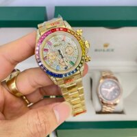 Đồng hồ Nam Rolex mặt đá vỏ đá màu 6kim  máy nhật dòng cơ Automatic size 41mm số gạch màu