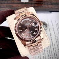 Đồng Hồ Nam Rolex, Mặt Nâu Cafe Lấp Lánh, Máy Cơ Nhật Bản, Hai Lịch, Thép 904L, Kính Saphia Chống Xước, Chống Nước 5atm