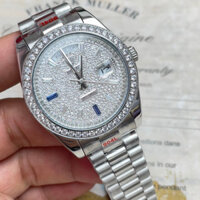 Đồng Hồ Nam RoLex Sapphire RA355 Case 40mm Mặt Full đá 2 viền đá màu Máy cơ Automatic Nhật