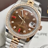 Đồng Hồ Nam Rolexx- Viền Đá 2 lịch Đá Ruby đỏ Kính Sapphire Thép Không Gỉ Máy Cơ automatic Nhật