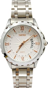 Đồng hồ  Nam SKMEI 9069 có lịch Tặng Combo TẨY DA CHẾT APPLE WHITE PELLING GEL BEAUSKIN chính hãng - Trắng - Trắng Viền Vàng Hồng