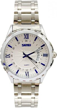 Đồng hồ  Nam SKMEI 9069 có lịch Tặng Combo TẨY DA CHẾT APPLE WHITE PELLING GEL BEAUSKIN chính hãng - Trắng - Trắng Viền Xanh Dương