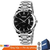 Đồng Hồ Nam Skmei 9069 Kim Dạ Quang Máy Nhật Dây Thép Không Gỉ - Mặt trắng - Kim vàng