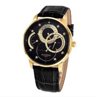 Đồng Hồ Nam SUNRISE 1146PA - Dây Da Đen Mặt Đen Vỏ Vàng - Authentic