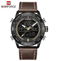Đồng hồ nam thể thao thời trang NAVIFORCE NF9144  kỹ thuật số,dây da quân đội có Hộp quà tặng-Màu vàng