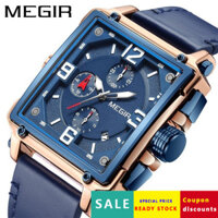 Đồng hồ nam thời trang thể thao Megir 2025, đồng hồ retro nam, đồng hồ vuông đa chức năng, đồng hồ lịch chronograph, đồng hồ da thật 2061 VMFB