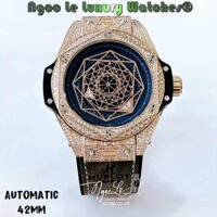 Đồng Hồ Nam Tự Động Hublot Big Bang Sang Bleu King Dây Da Rêu Xám Vỏ Rose Size 42mm