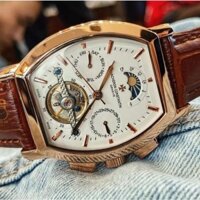 Đồng hồ Nam vacheron constantin máy nhật, mẫu mặt vuông lịch tuần trăng, mặt trắng viền vàng , dòng cơ Automatic