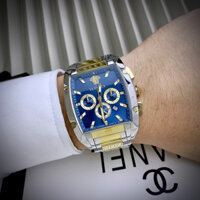 Đồng Hồ Nam Versace Dominus Máy Quartz (Pin) Kính Sapphiare Mặt Chữ Nhật  Siz 45mm Dây Kim Loại Mặt Xanh Full Box