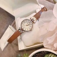 Đồng hồ nữ Anne Klein Đồng hồ AK10-9442 Dây da nâu, viền vàng, mặt trắng số cọc xen kẽ - Size 26mm, mỏng 7mm