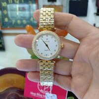 Đồng hồ nữ Aolix Al1020L dây vàng mặt trắng viền đính hạt cực sang chảnh kính sapphire chống xước chống nước tốt.