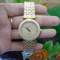 Đồng hồ nữ Aolix Al1020L dây vàng mặt vàng viền đính hạt cực sang chảnh kính sapphire chống xước chống nước tốt.