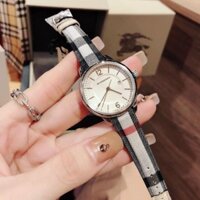 Đồng Hồ Nữ Burberry BU10103  (10103) Mặt Tròn Siz 32mm  Máy Quartz (Pin) Thuỵ Sỹ Dây Da Kẻ Mặt Silver