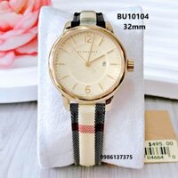 Đồng Hồ Nữ Burberry BU10104 Máy Thụy Sĩ Size 32mm - Dây Da Caro Viền Đen Vỏ Vàng