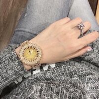 Đồng hồ nữ Burgi mâm xôi dây kim loại đính đá siêu sang chảnh