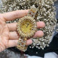 Đồng hồ nữ Burgi mâm xôi dây kim loại đính đá siêu sang chảnh