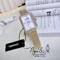 Đồng Hồ Nữ Chanel Boy Friend Dây Mesh Màu Vàng Gold Mặt Khảm Xà Cừ Size 20x28mm