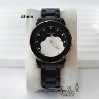 Đồng Hồ Nữ Chanel J12 Dây Đá Ceramic Đen Mặt Hoa Trắng 3D Viền Rose Size 33mm